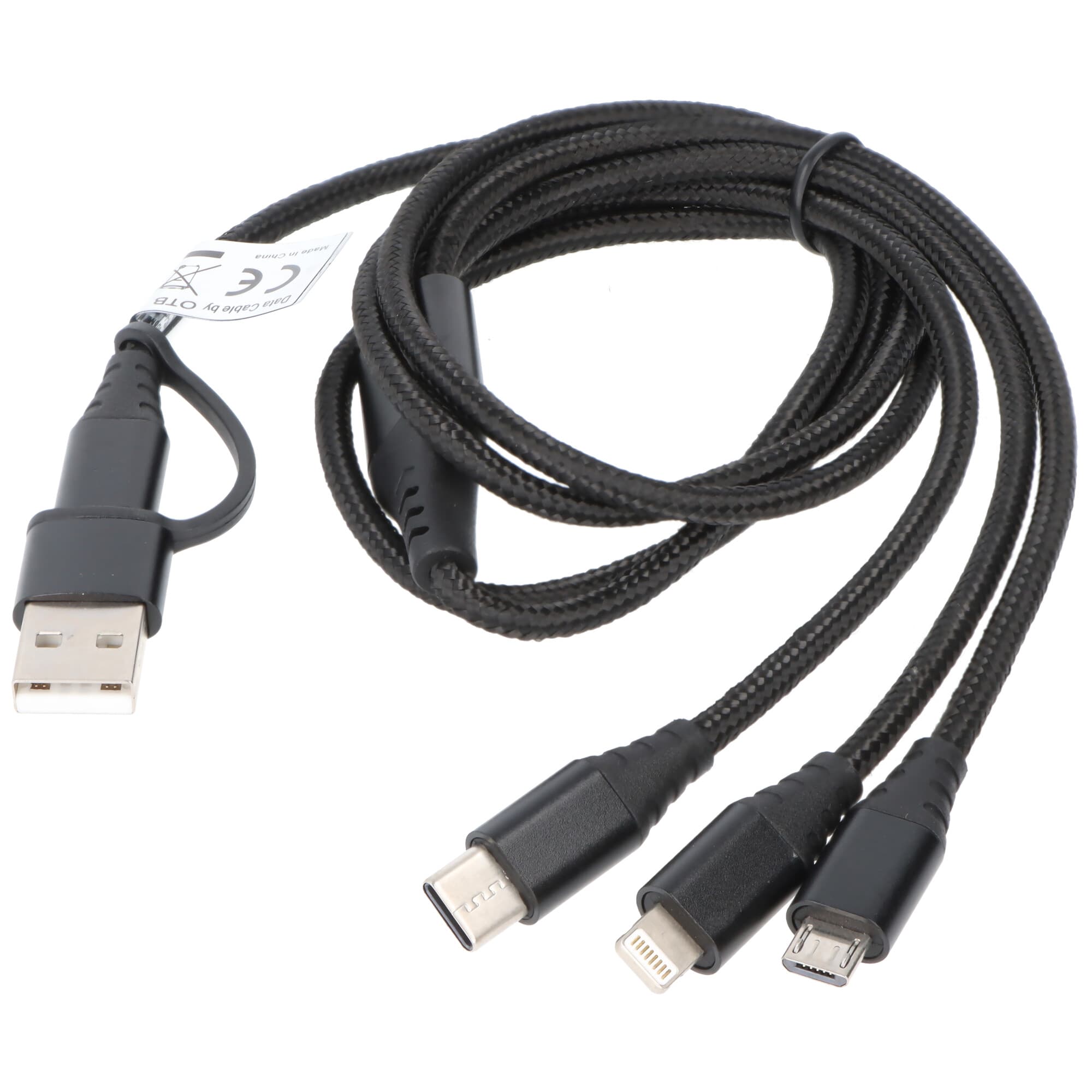 Câble de chargement USB 3en1 avec port Lightning, Micro-USB et USB-C, 1 mètre de long