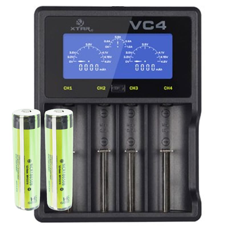 Batterie Li-ion Panasonic 18650 protégée avec 3,7 volts, 3 pièces de 3400mAh et chargeur rapide LCD