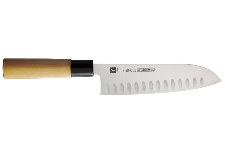 Couteau santoku alvéolé japonais chroma haiku 17cm manche honoki